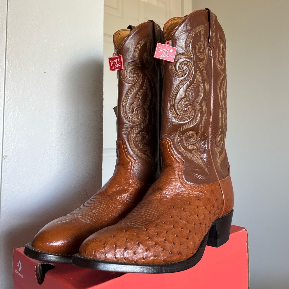 Vintage Tony Lama Smooth Ostrich Western Cowboy Boots